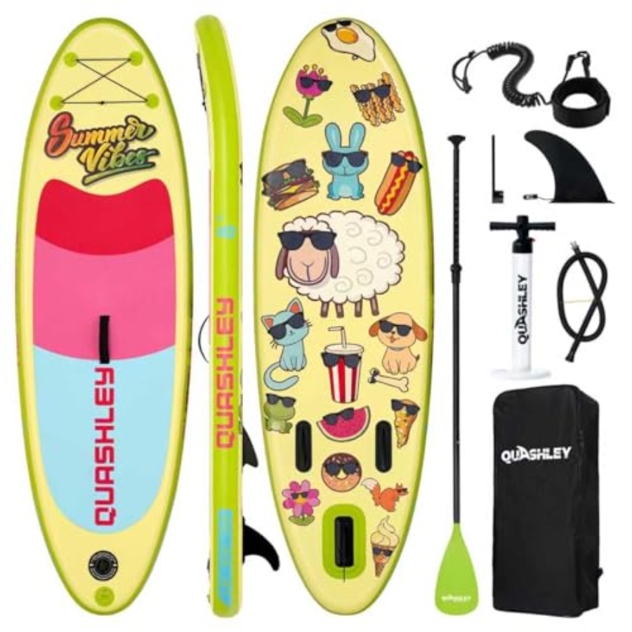 Stand Up Paddle Leash - Aufblasbares Stand-Up-Paddle-Board mit verstellbarem Paddel, Pumpe,